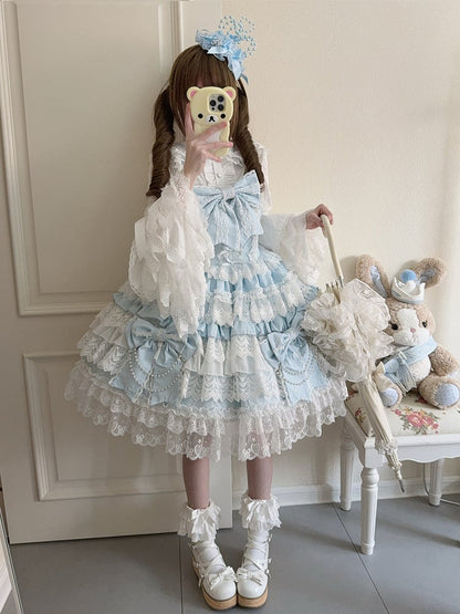 Blue Big Bows Decoration Tiered Skirt Hanayome Lolita Dress