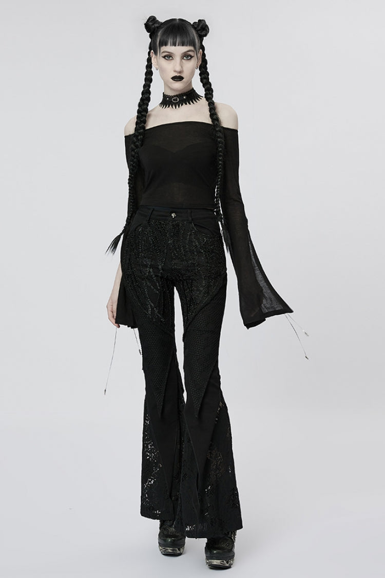 Slim Gothic Flared Pants with Lace Embellishments