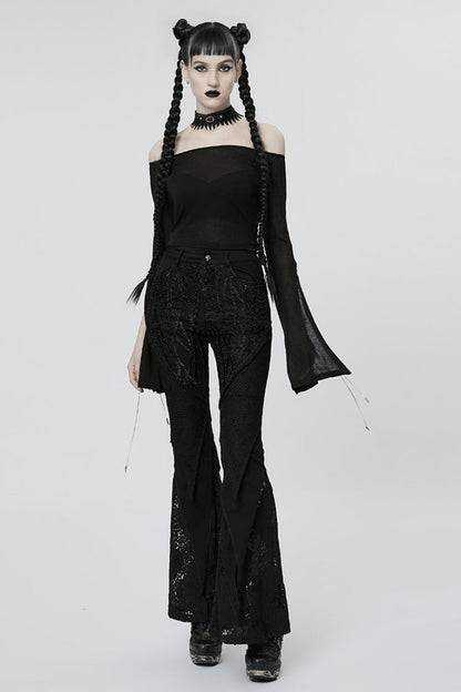 Slim Gothic Flared Pants with Lace Embellishments