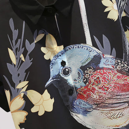 Floral Bird Print Chiffon T-Shirt Shorts Casual