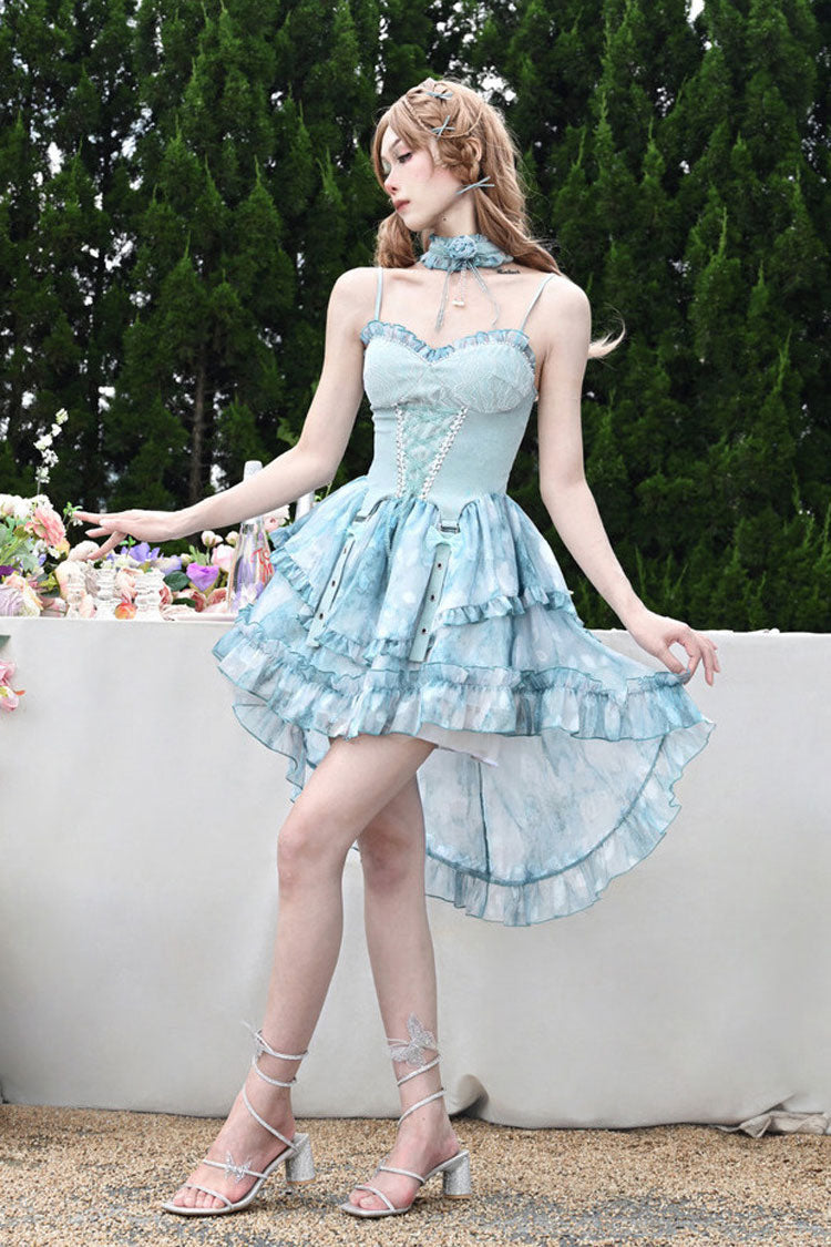Tie-Dyed Train JSK with Double Ruffle Bow and Lace