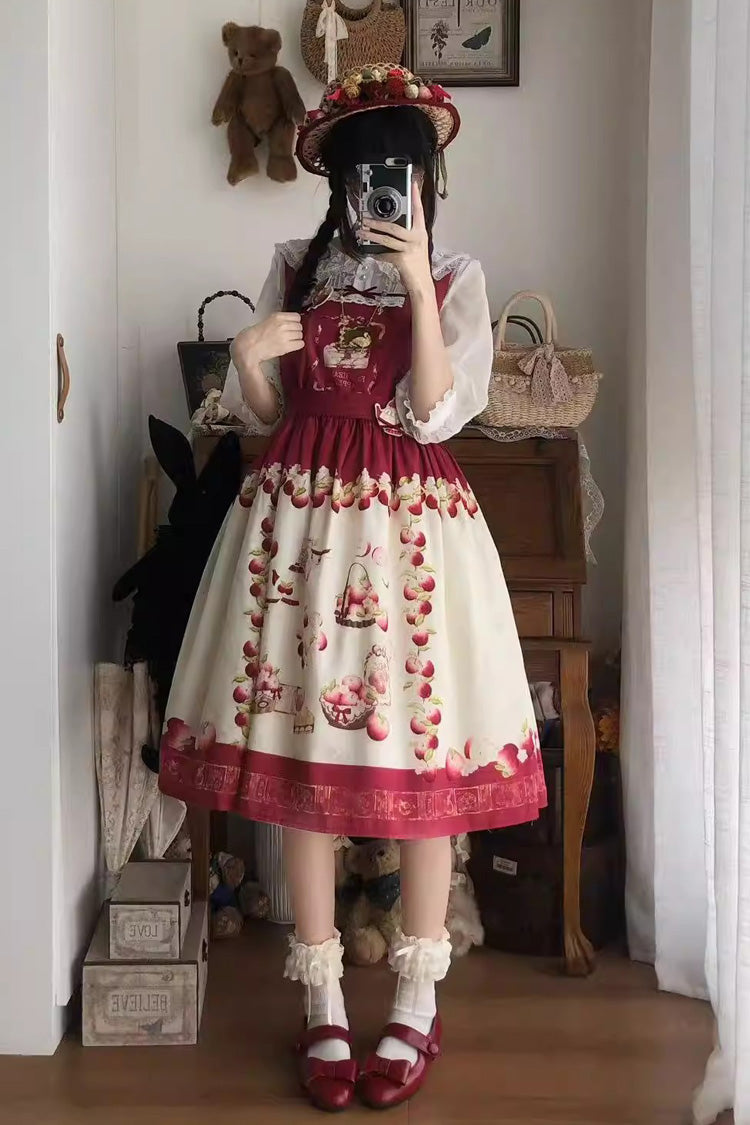 Apple Basket Sleeveless Printed Bow Sweet Lolita JSK Dress
