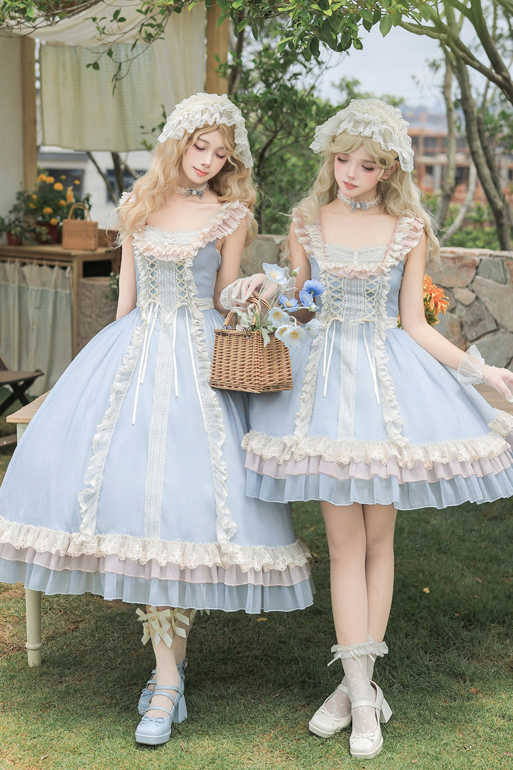 Square Collar Flutter Sleeve Triple Ruffled Lace-Up Sweet Lolita JSK Two Versions