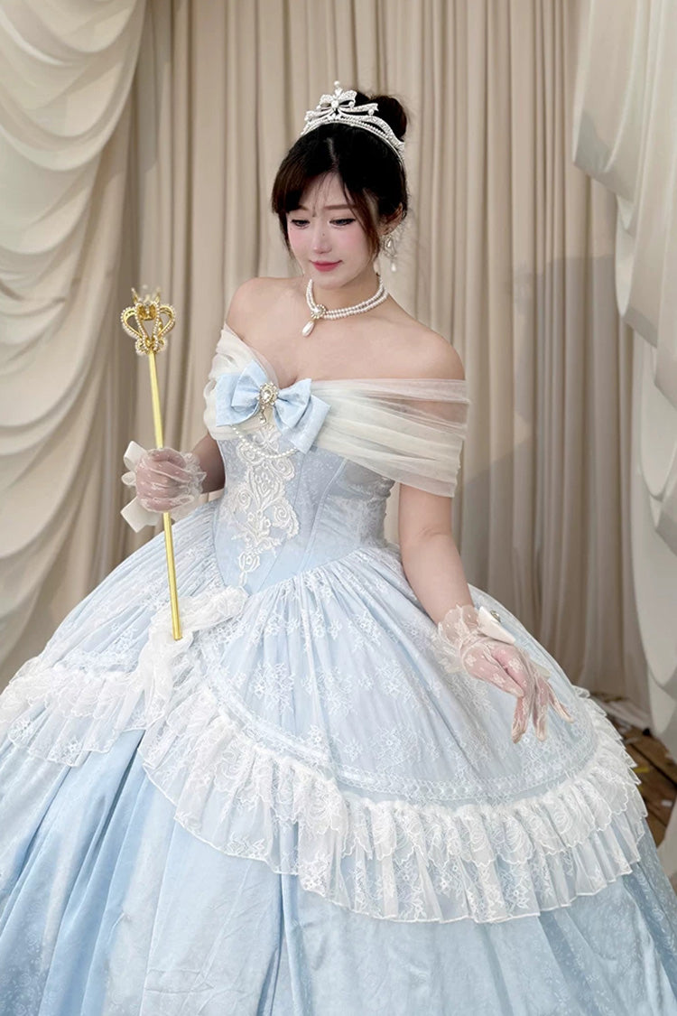 Sleeveless Pearl-Trimmed Hanayome Dress with Ruffles and Bow