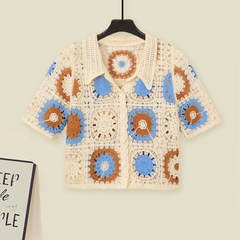 Hollow Set Denim Fringed Pants Split Floral T-Shirt