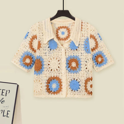 Hollow Set Denim Fringed Pants Split Floral T-Shirt