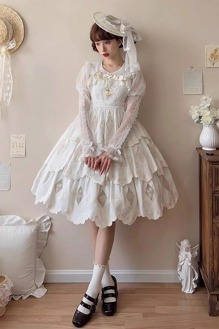 Ivory Multi-Layer Hollow Embroidered Sweet Lolita JSK