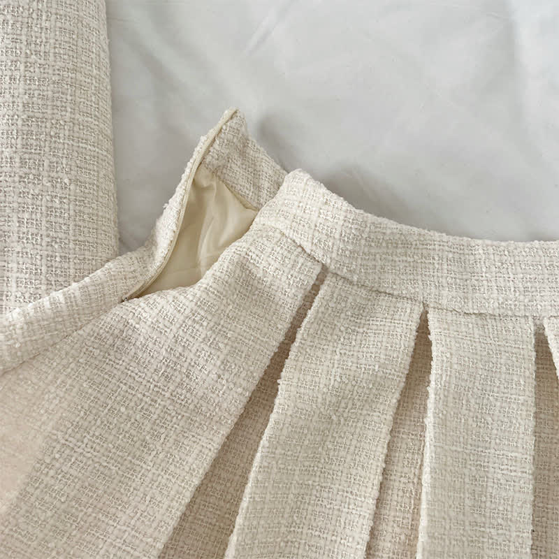 Set Mini Coat Fuzzy Pleated Skirt Elegant Lapel
