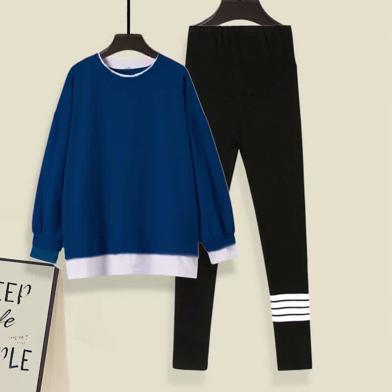 Lässiges Sweatshirt mit rundem Kragen, lässiges Leggings-Set