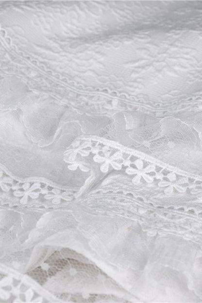 Ivory Off-Shoulder Lace Short Sleeve Steampunk Wedding Dress