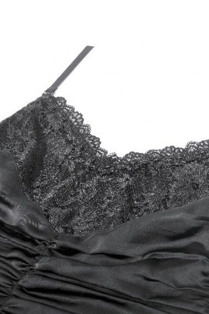 Ruched Lace Gothic Maxi Slip Dress for Weddings