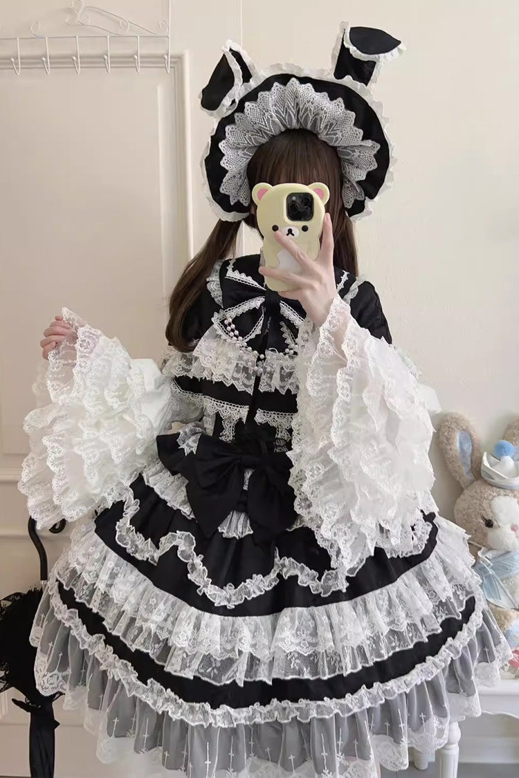 Love and Heart Flutter Sleeveless Multi-Layered Ruffle Bowknot Lace Pearl Sweet Lolita Jsk Dress