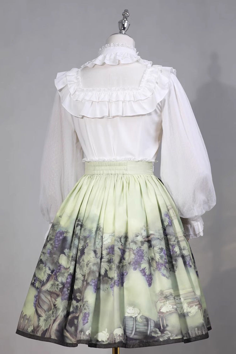 Green Grapes Vines Print Bowknot Lolita Skirt