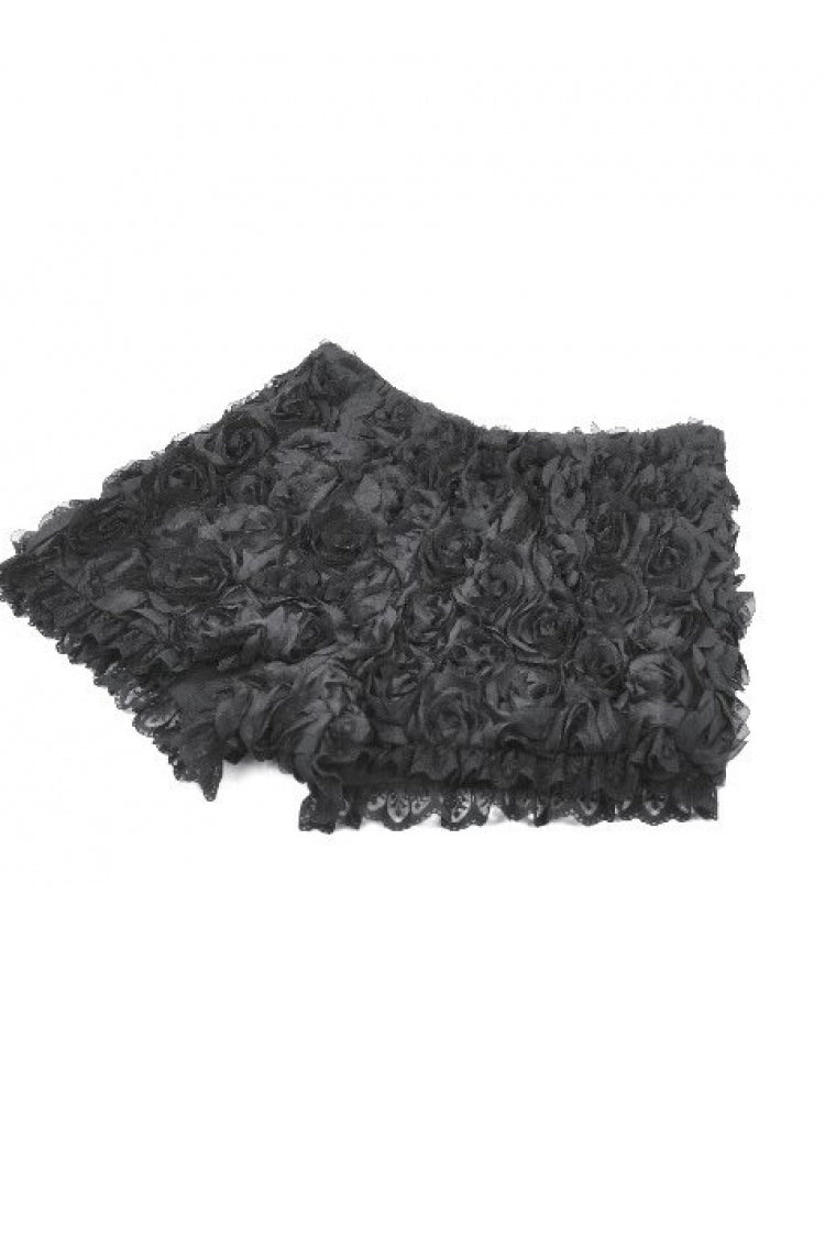 Gothic Mini Shorts with 3D Floral Jacquard and Lace Trim for Her