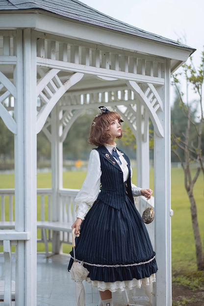 Layered Striped Ruffle Sweet College Elegant Lolita Skirt