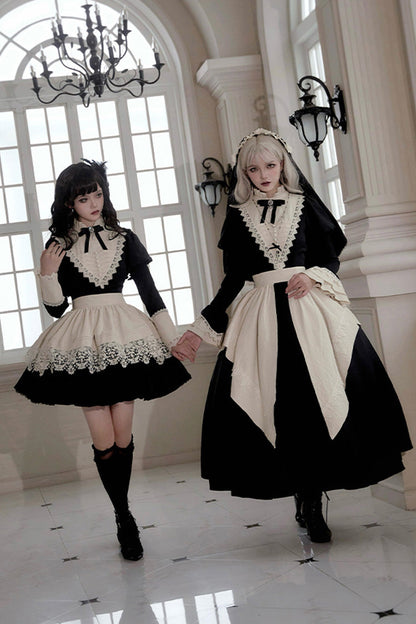 Letters and Poems Nocturne Nun Long Sleeves Ruffle Gothic Lolita Short Dress