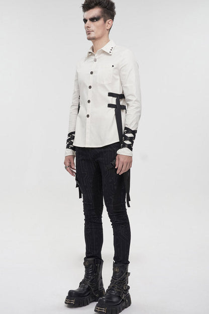 Metal Buckle Punk Stretch Long Sleeve Shirt