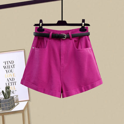 T-Shirt Stripe Denim Pocket Shorts Top Crop