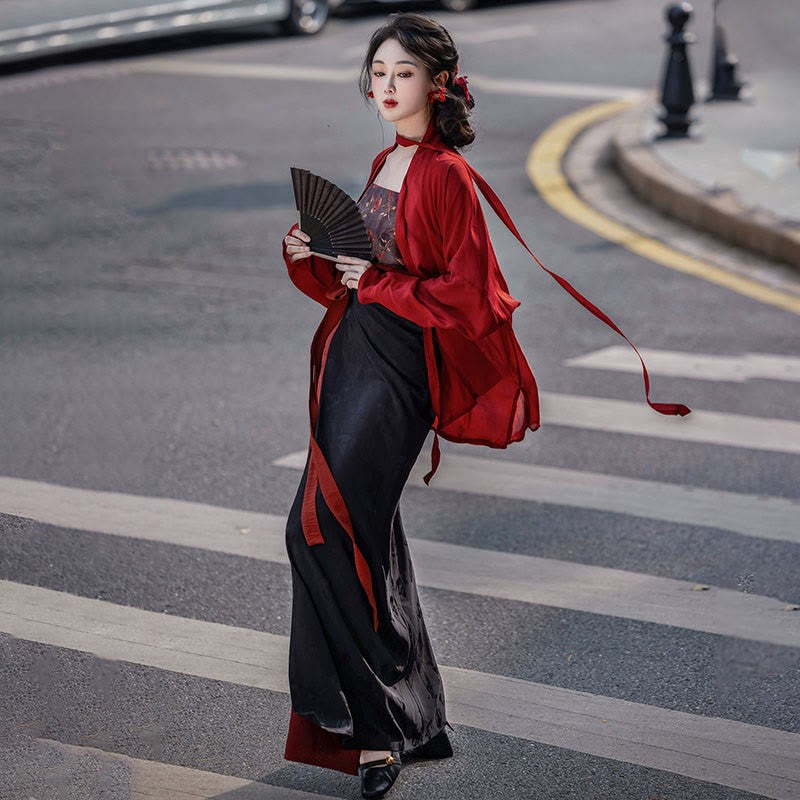 Three Flower Vintage Top Skirt Print Cami Cardigan Pieces