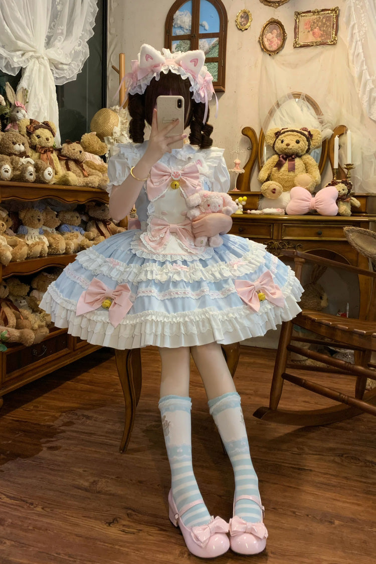 Sleeveless Multi-Layered Princess JSK with Ruffle Bow and Lace