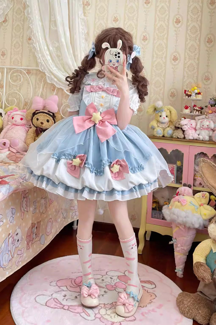 Little Wishing Star Ruffle Bowknot Jsk Dress - Sweet Lolita