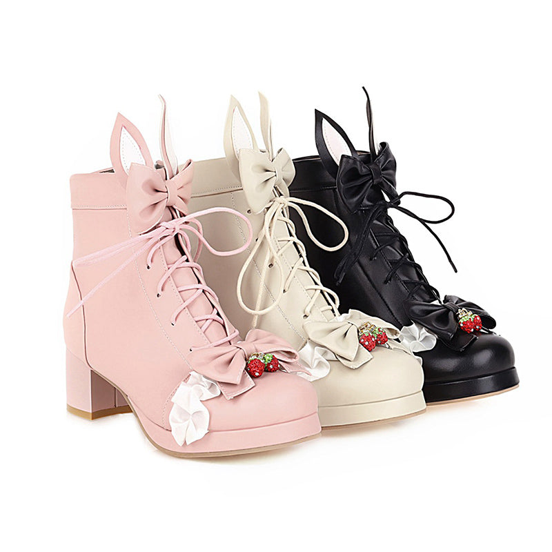 Bottes Lolita à lacets avec nœud à fraise