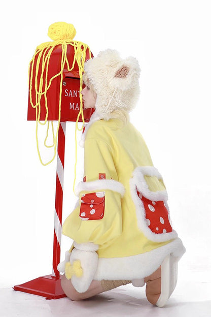 Mushroom House Long Sleeve Embroidery Bow Sweet Lolita Coat in Yellow