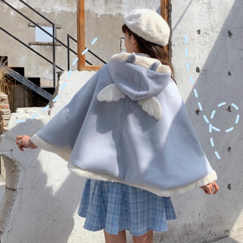 Cute Wings Ears Love Heart Hooded Short Cloak Coat