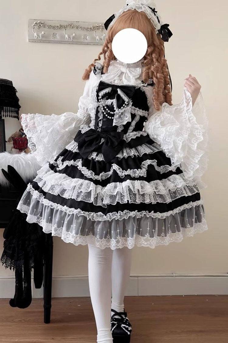 Love and Heart Flutter Sleeveless Multi-Layered Ruffle Bowknot Lace Pearl Sweet Lolita Jsk Dress