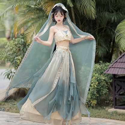 Vintage Pieces Top Lace Veil Sequin Four Skirt Embroidery Shawl