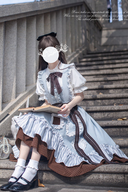 Sleeveless Printed Ruffled Bow Alice College Elegant Lolita Jumper