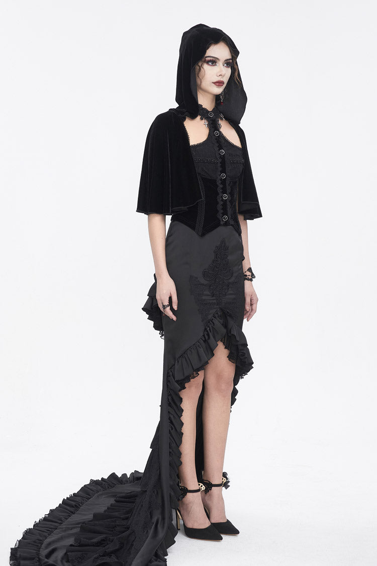 Hooded Gothic Cloak with Lace Details