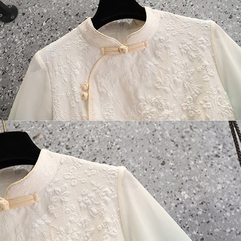 Chemise à boucle en jacquard Hanfu vintage avec jupe plissée