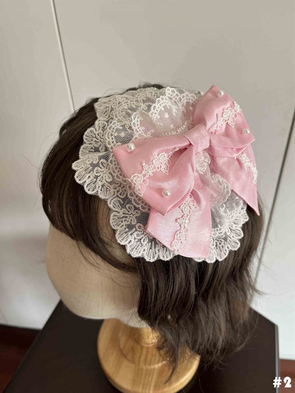White and Pink Bowknot Floral Hairclip