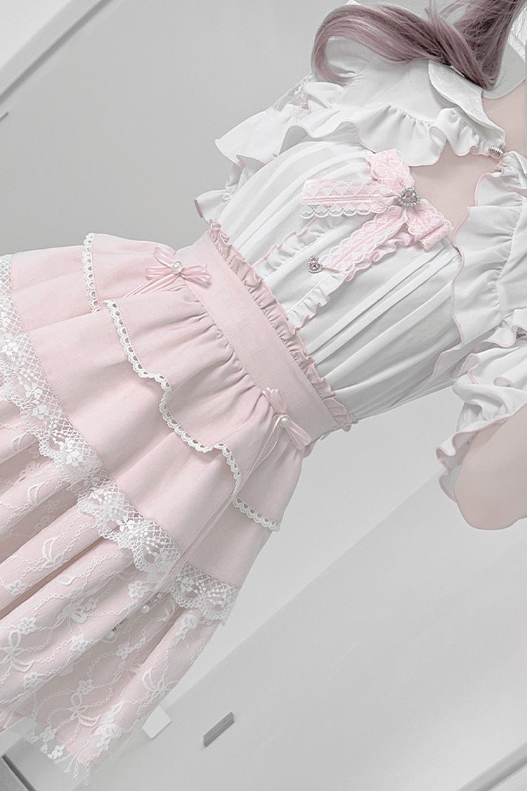 Triple-Layered Ruffle Bowknot Lace Jirai Kei Skirt Set