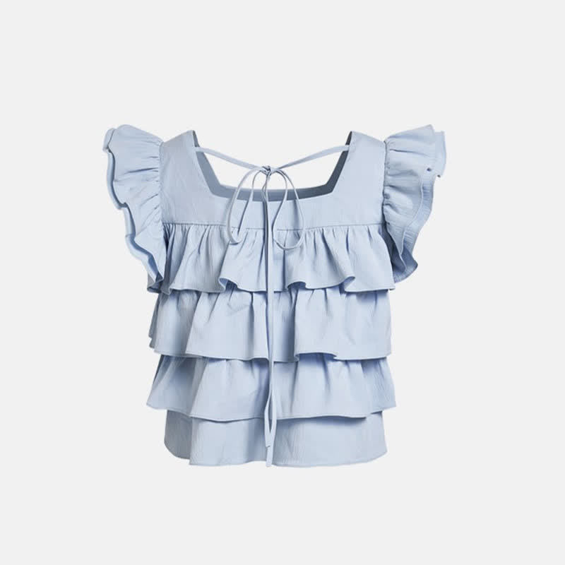 Up Top Blue Collar Pantskirt Sqaure Layered Lace