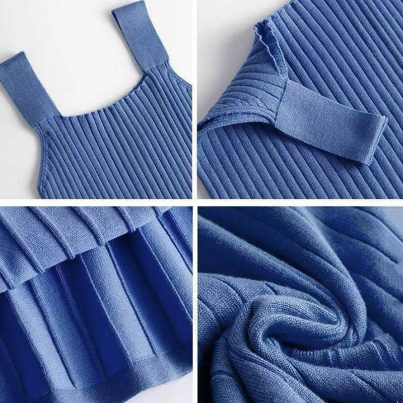 Irregular Two Pieces Slip Short Dress Sweater