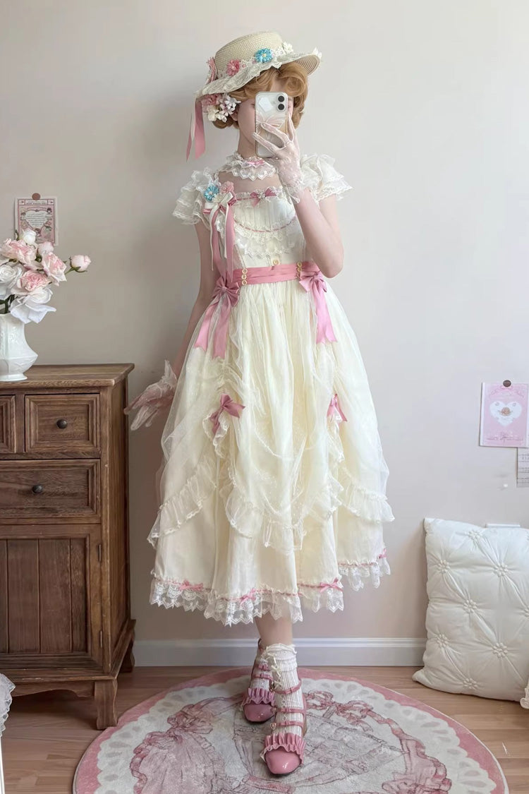 Sakura's Spring Resonance Sleeveless Ruffled Bow Sweet Lolita JSK Long in Yellow