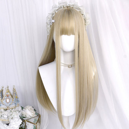 Sweet Long Straight Flower Ball Wig With Neat Bangs