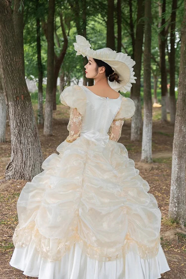Medieval Embroidery Vintage Gown in Champagne