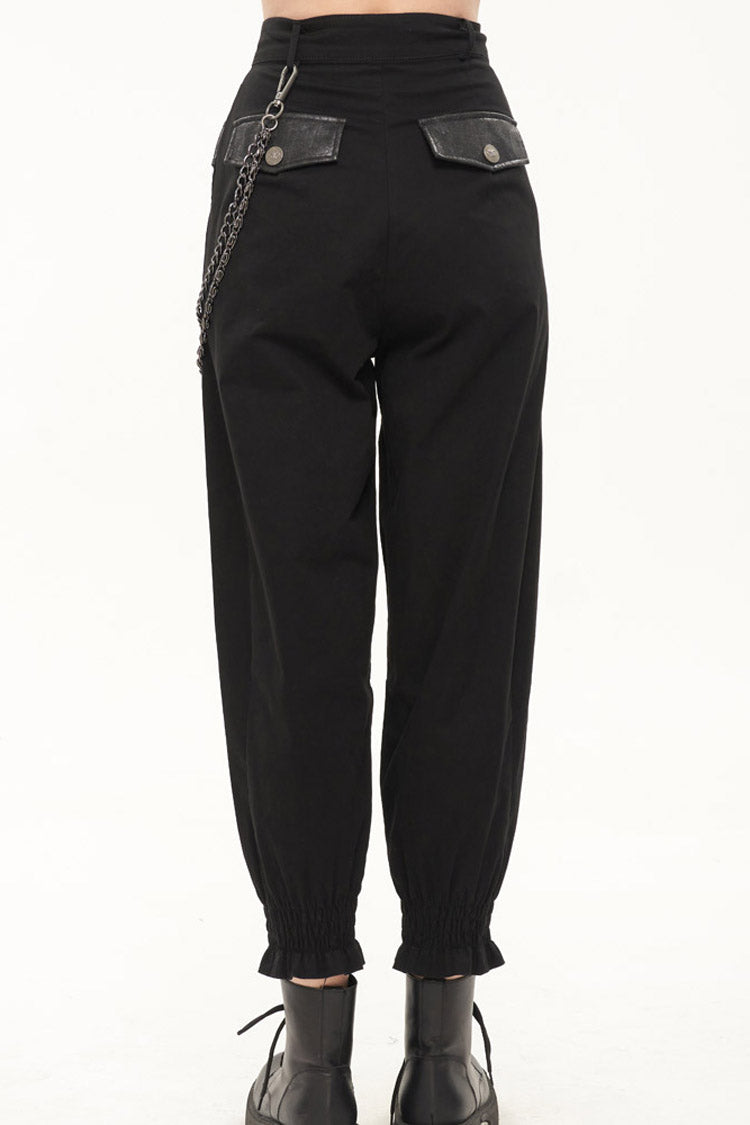 Womens Long Pants with Chain Accents and Leather Trim