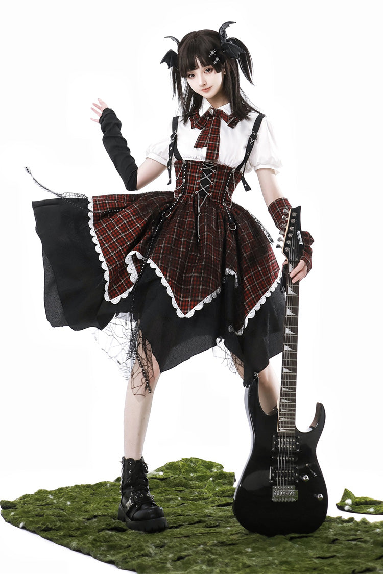Soul Mantra Plaid Sweet Lolita Strap Dress - Noir