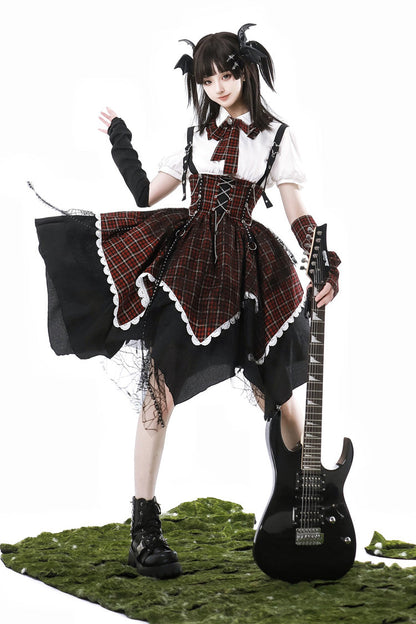 Soul Mantra Plaid Sweet Lolita Strap Dress - Noir