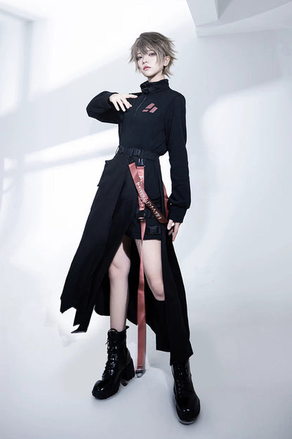 Stand Collar Long-Sleeve Gothic Prince Ouji Skirt Set