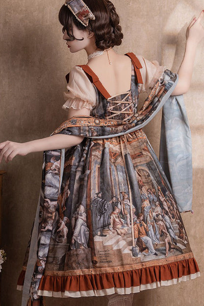 Vintage Oil Painting Print Bowknot Princess Classic Gown