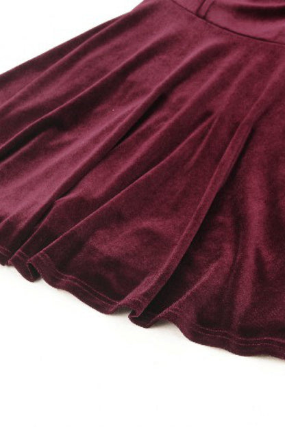 Crimson Knit Velvet Maxi Gown with Long Sleeves - Gothic Graduation Attire