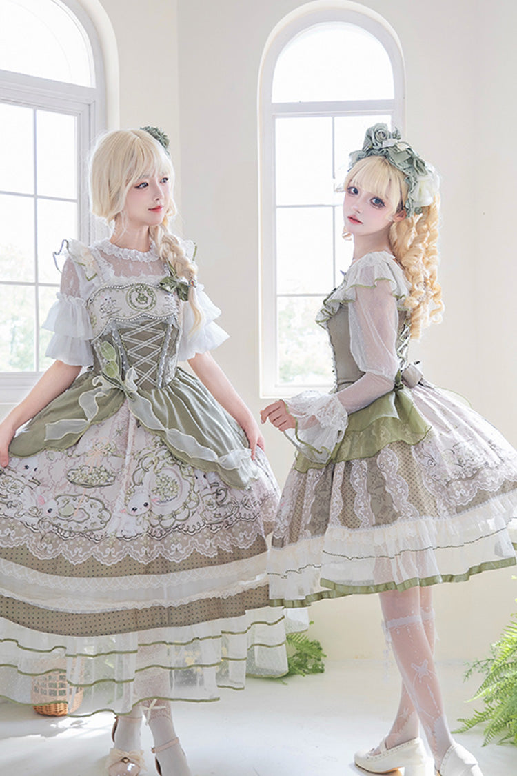 Emerald Asymmetric Lace Bow Lolita JSK - Teacup Rabbit