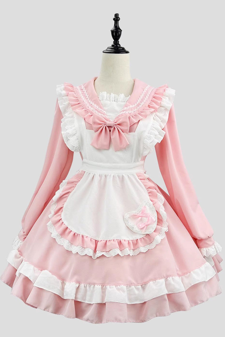 Pink Maid Long Sleeve Ruffle Bow Sailor Sweet Plus Size Lolita Dress Full Set