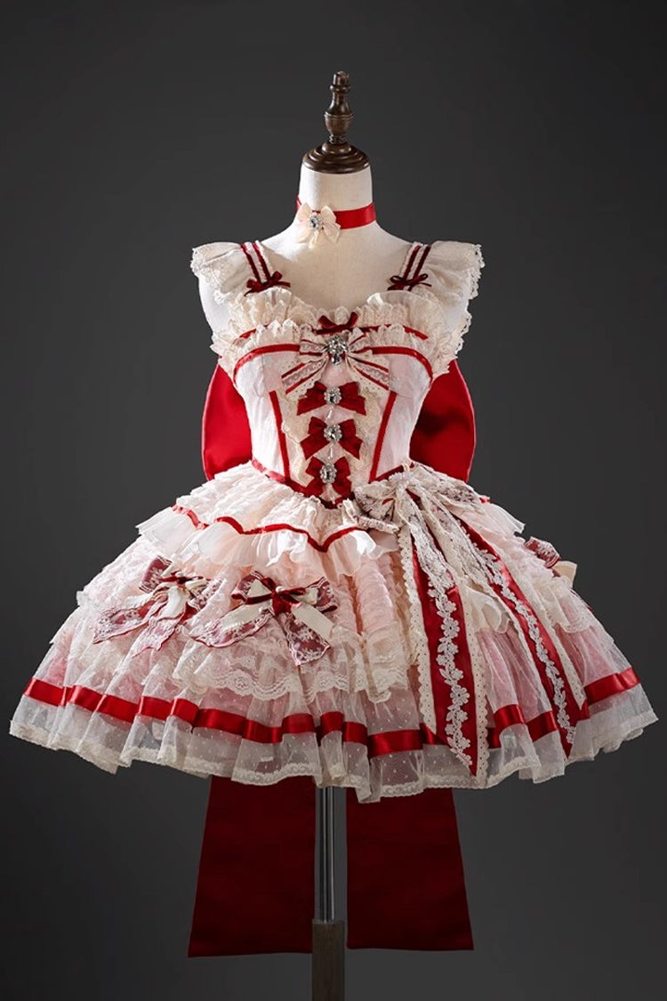 Rose Moonstone Sleeveless Ruffle Embroidery Bow Lace Fishbone Sweet Princess Gown
