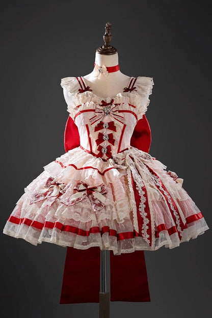 Rose Moonstone Sleeveless Ruffle Embroidery Bow Lace Fishbone Sweet Princess Gown